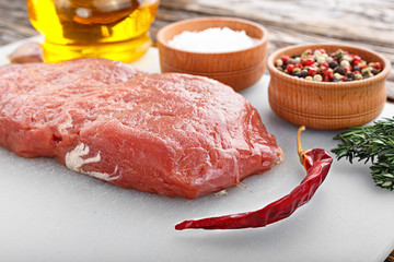 raw steak with spices