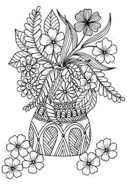Vector drawing of flowers in a vase