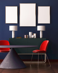 Mockup Poster in art deco style interior. 3d render. 3d illustration