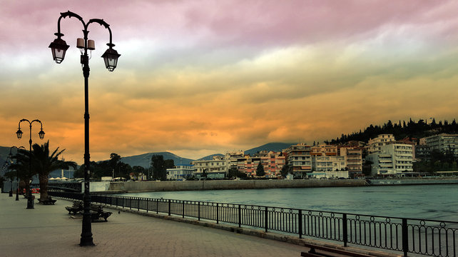 The city of Chalkida, Evia, Greece with dramatic sky