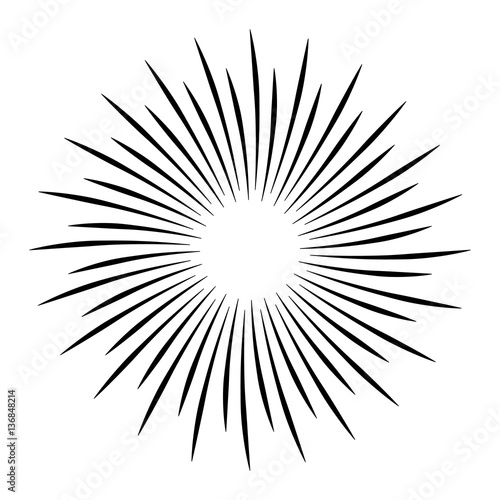 "Sun rays on a white background, line drawing - Stock Vector" Stock