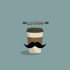 Hipster coffee to go. Coffee cup with mustache