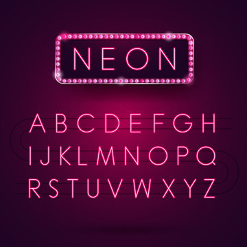 Glowing Neon Alphabet. Font Type. Electric light. Vector illustr