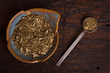 Mate on plate  on wooden background