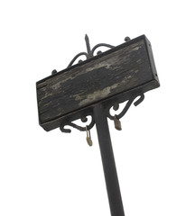 old antique metal pillar with delicate vintage board for text mock up isolated background