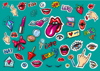 Fashion patch badges pop art stickers vector