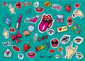 Peel and stick wall murals Pop Art Fashion patch badges pop art stickers vector