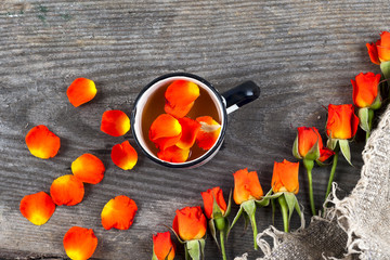red roses on wooden board, Valentines Day background
