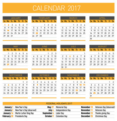 Calendar for 2017 year. Vector illustration .eps10