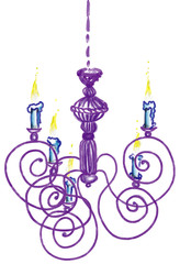 Fototapeta premium Hand drawn purple chandelier, isolated illustration painted by butter