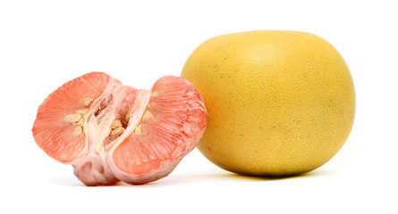 Peeled grapefruit pomelo on white background