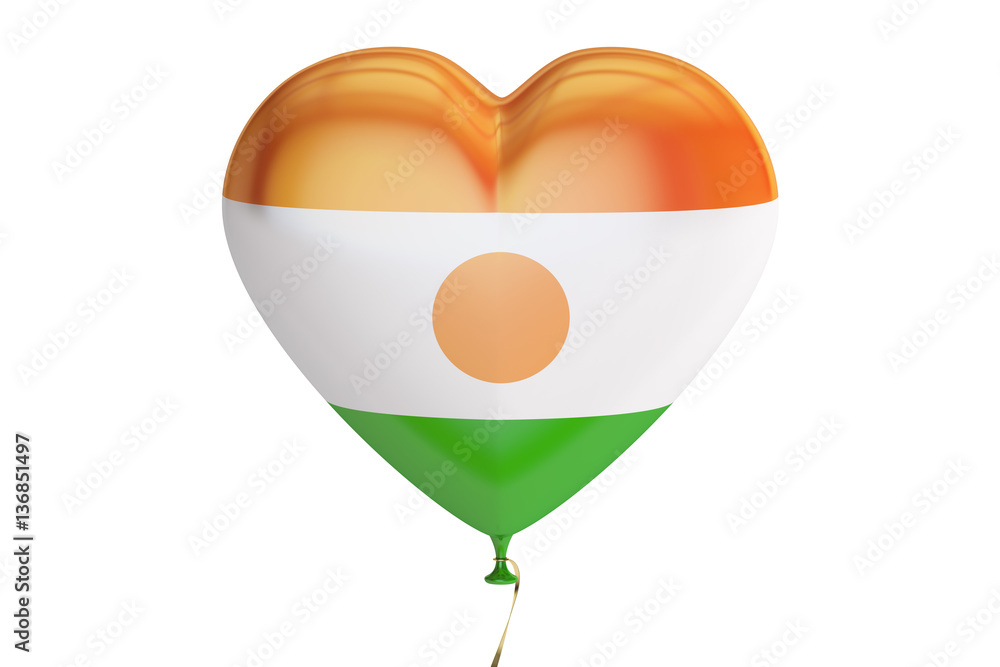 Poster balloon with niger flag in the shape of heart, 3d rendering