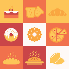 Set of colored icons with pastries.