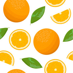 Orange theme. Seamless pattern vector collection of realistic fruits and slices.