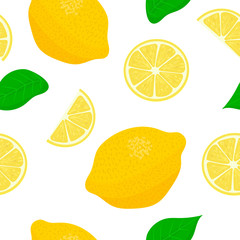Lemon theme. Seamless pattern vector collection of realistic fruits and slices.