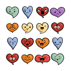 Set of cute lovely emoticons. Doodle kawaii face, sweet and childlike manga cartoon style.