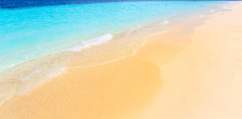 Soft wave at tropical sand beach island, Maldives