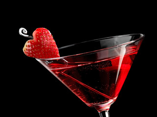 Red strawberry Valentine cocktail, close up