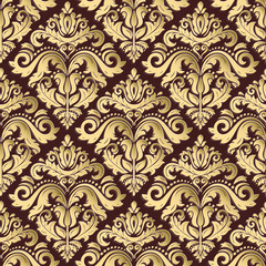 Seamless oriental ornament. Fine traditional oriental pattern with 3D elements, shadows and highlights. Brown and golden pattern