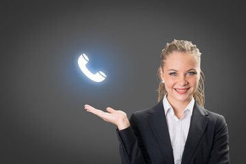 Success businesswoman drawing business icon and chart