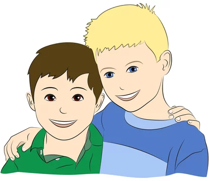 Drawing of two young boys who are best friends, smiling, with their arms around each other. Stock Vector | Adobe Stock Drawing of two young boys who are best friends, smiling, with their arms around each other. Stock Vector | Adobe Stock
