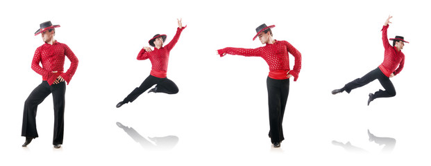 Fototapeta premium Man dancing spanish dances on white