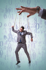 Businessman puppet being manipulated by boss