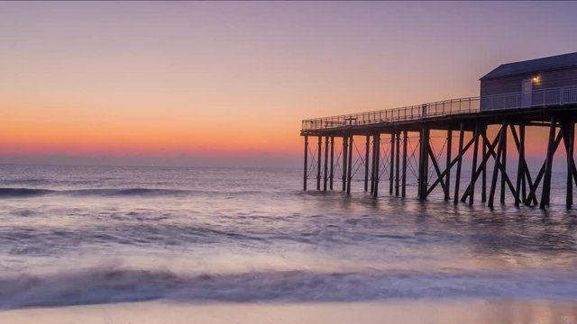 Sunrise Timelapse Video of Atlantic Ocean from New Jersey Beach with Pier 