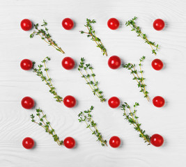 Background of cherry tomatoes and thyme