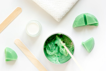 concept depilation with wax on white background top view