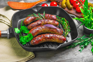 Grilled fried sausages.