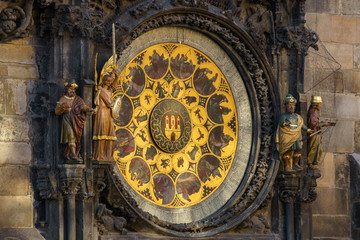 Fototapeta na wymiar Orloj, Historical medieval astronomical clock, Old Town Hall, Prague, Czech Republic