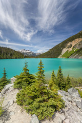 The amazing turquoise glacier fed water of Upper Joffre Lake in British Columbia,  Canada