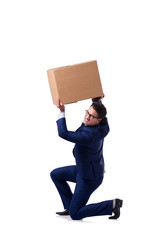 Businessman lifting box isolated on white