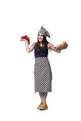 Young woman cook isolated on white background