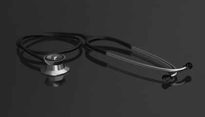 Stethoscope with reflection on glossy background. 3d rendering