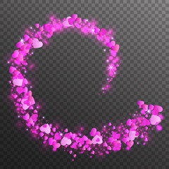 Happy valentines day template with colorful whirl hearts on transparent background. Vector illustration.