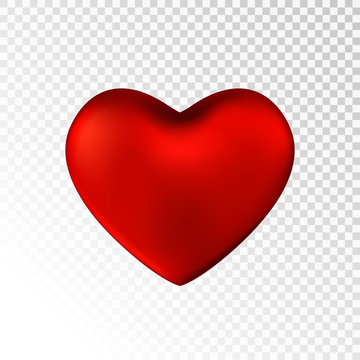 Red heart isolated on transparent  background. Happy Valentine's day greeting template. Vector illustration.