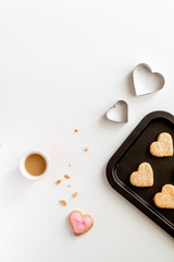 cookies for Valentine Day heartshaped on white background top view