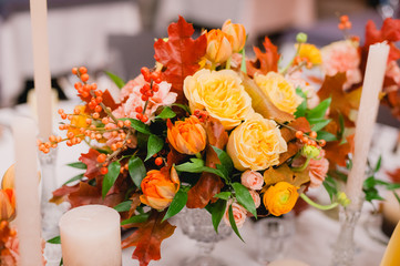 Wedding table setting in rustic style.