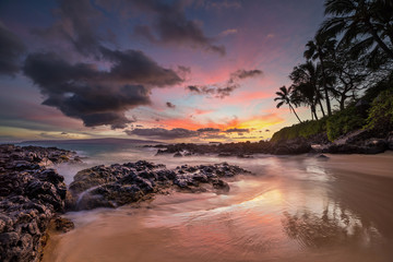 Moody sunset on the tropical Hawaiian Island of Maui