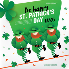 Fototapeta premium Vector card with clover in modern style. Background for St. Patrick's Day. Template for cards, banner, poster