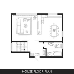 Architectural Plan with furniture in top view