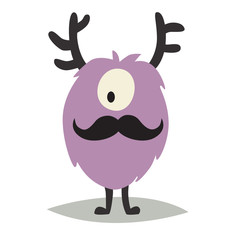 Emoji moustached monster. Cute cyclop vector illustration. Cartoon  funny emoticon gentleman. Monster sticker, flat cartoon style. Isolated on white background