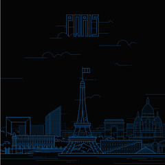 Obraz premium Paris city with iconic buildings. Line art flat design. Vector illustration.