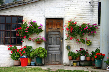 Fototapeta na wymiar Flower trimeed house in Quito Ecuador
