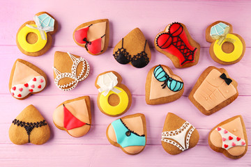 Bachelorette party cookies on wooden background