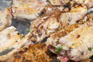 skewers of meat, close-up