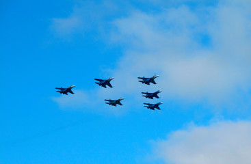 Military fighter jet during demonstration
