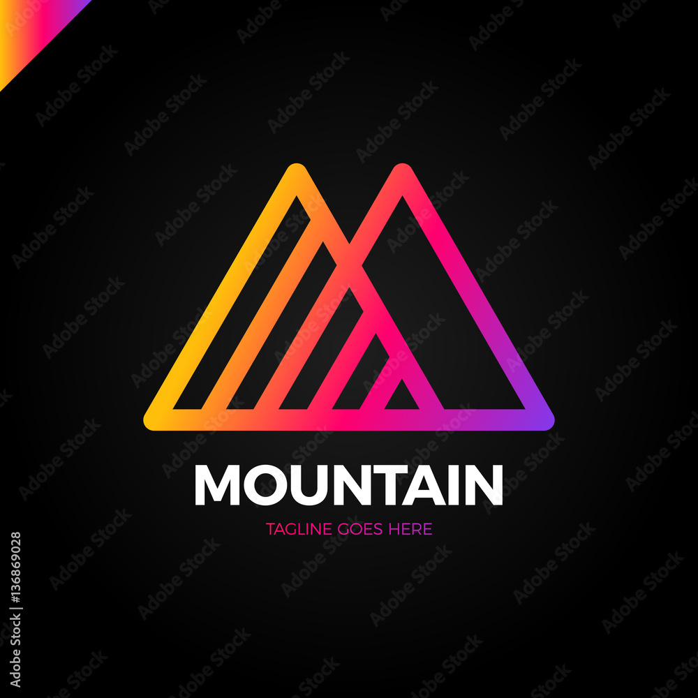 Poster simple vector logo in a modern style. top of the mountain in the form of letter m.